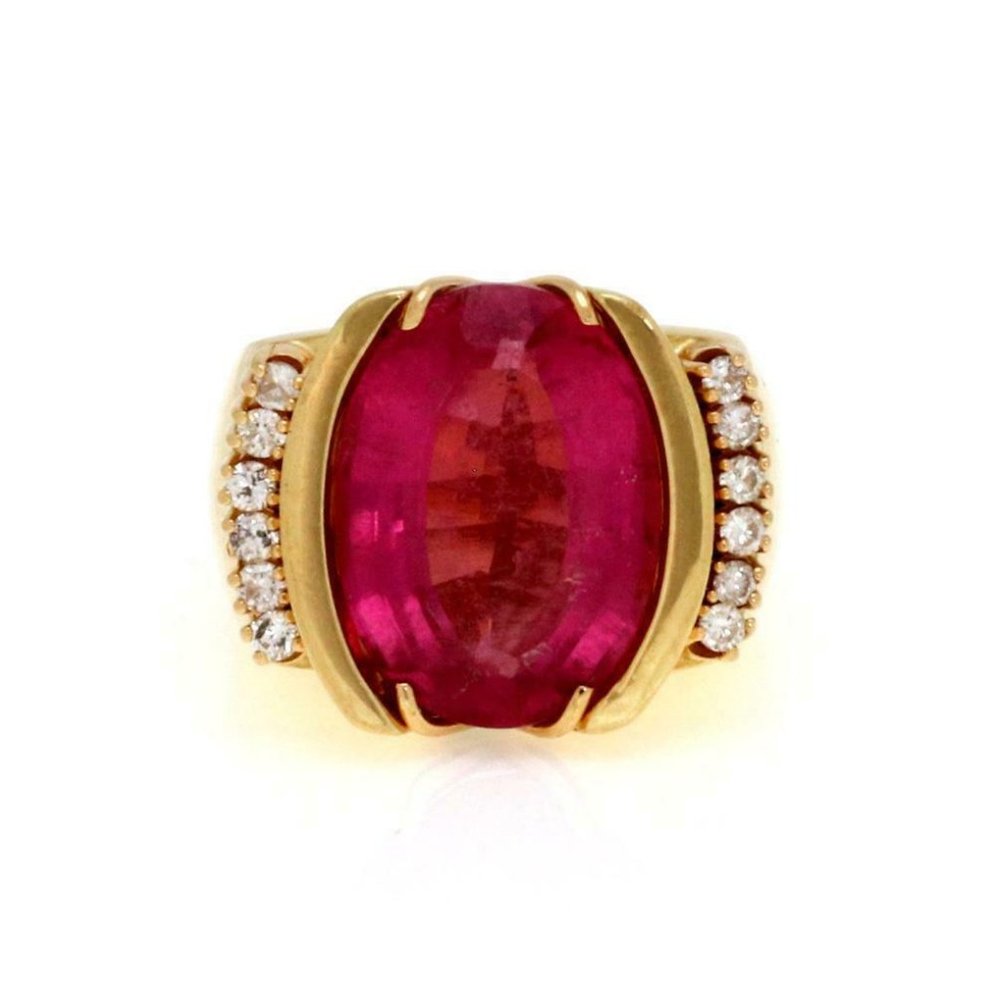 14k Yellow Gold 12.25ct Tourmaline Diamond Ring